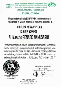 L’VIII DAN DI KICKBOXING AL PROF. MANUSARDI